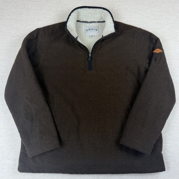Orvis Other - Orvis Mens L Brown Textured Quarter Zip Pullover Sherpa Lined Fleece Jacket